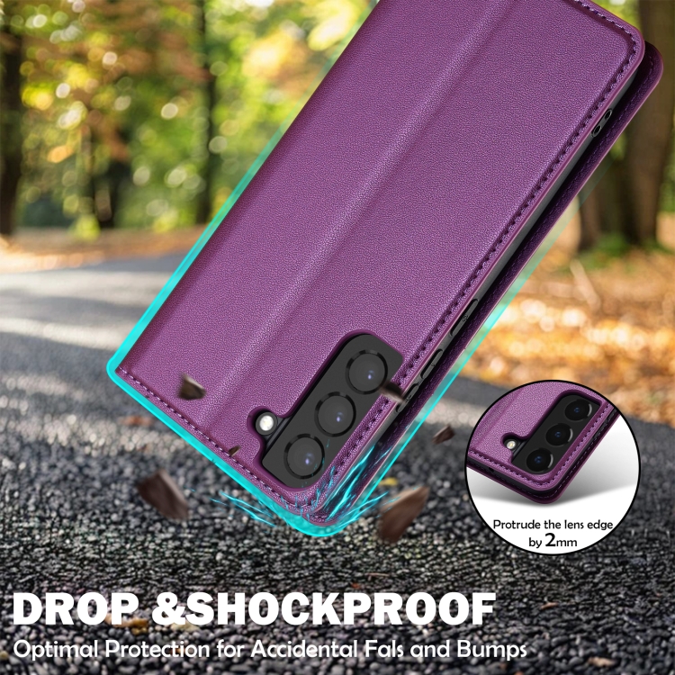 For Samsung Galaxy S21 5G LC.IMEEKE L1 Series Frosted Fine Texture PU Phone Case(Purple) For Samsung Galaxy S21 5G LC.IMEEKE L1 Series Frosted Fine Texture PU Phone Case(Purple)
