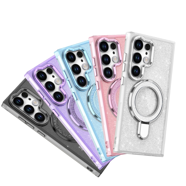 For Samsung Galaxy S24 Ultra Glitter Ring Holder MagSafe Phone Case(Pink) For Samsung Galaxy S24 Ultra Glitter Ring Holder MagSafe Phone Case(Pink)