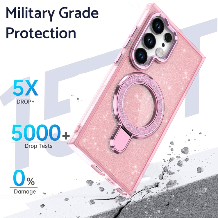 For Samsung Galaxy S24 Ultra Glitter Ring Holder MagSafe Phone Case(Pink) For Samsung Galaxy S24 Ultra Glitter Ring Holder MagSafe Phone Case(Pink)