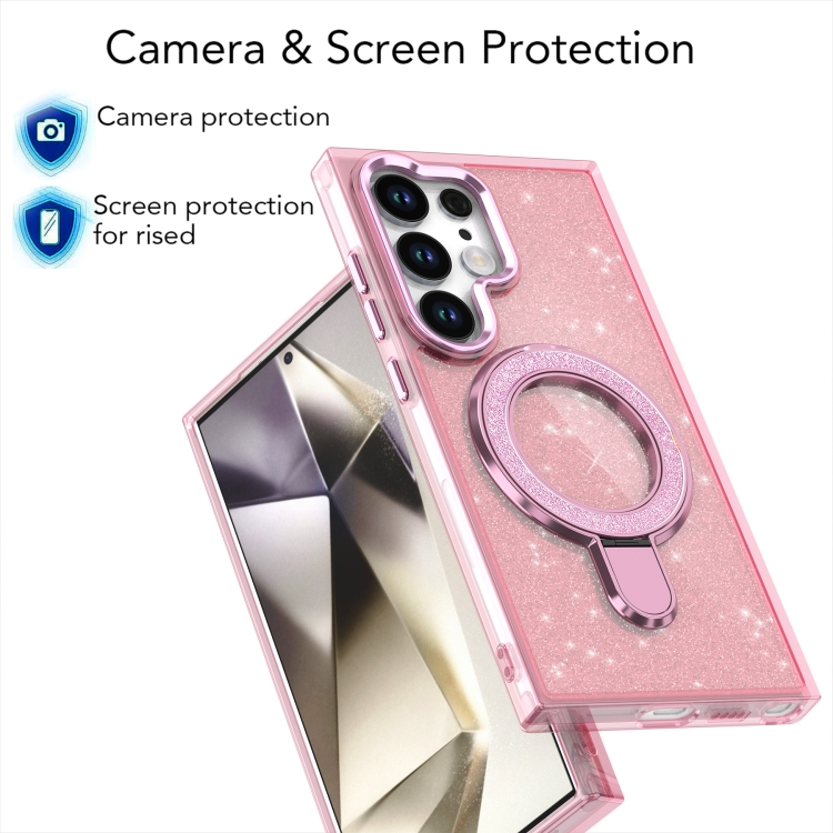 For Samsung Galaxy S24 Ultra Glitter Ring Holder MagSafe Phone Case(Pink) For Samsung Galaxy S24 Ultra Glitter Ring Holder MagSafe Phone Case(Pink)
