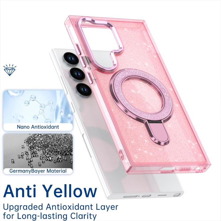 For Samsung Galaxy S24 Ultra Glitter Ring Holder MagSafe Phone Case(Pink) For Samsung Galaxy S24 Ultra Glitter Ring Holder MagSafe Phone Case(Pink)