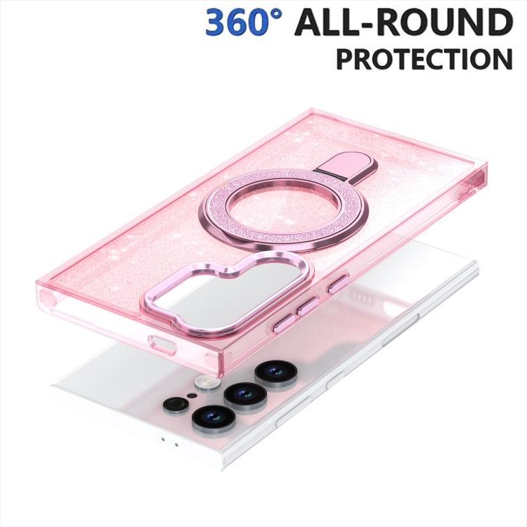 For Samsung Galaxy S24 Ultra Glitter Ring Holder MagSafe Phone Case(Pink) For Samsung Galaxy S24 Ultra Glitter Ring Holder MagSafe Phone Case(Pink)