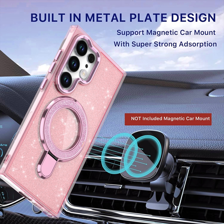 For Samsung Galaxy S24 Ultra Glitter Ring Holder MagSafe Phone Case(Pink) For Samsung Galaxy S24 Ultra Glitter Ring Holder MagSafe Phone Case(Pink)