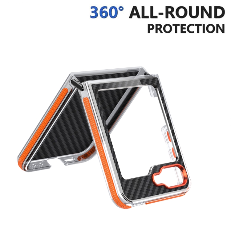 For Samsung Galaxy Z Flip5 Dual-Color Carbon Fiber 360 Rotating Holder Phone Case(Orange) For Samsung Galaxy Z Flip5 Dual-Color Carbon Fiber 360 Rotating Holder Phone Case(Orange)