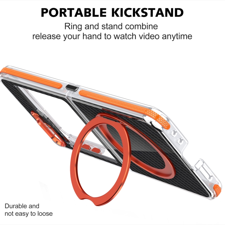 For Samsung Galaxy Z Flip5 Dual-Color Carbon Fiber 360 Rotating Holder Phone Case(Orange) For Samsung Galaxy Z Flip5 Dual-Color Carbon Fiber 360 Rotating Holder Phone Case(Orange)
