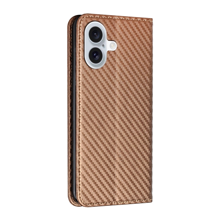 For iPhone 16 Carbon Fiber Texture Magnetic Flip Leather Phone Case(Brown) For iPhone 16 Carbon Fiber Texture Magnetic Flip Leather Phone Case(Brown)