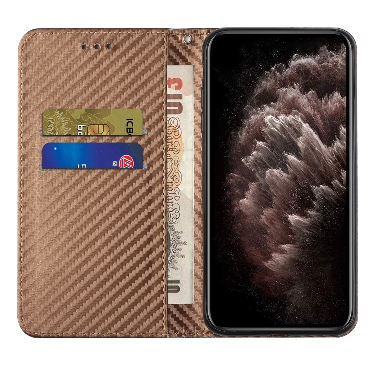 For iPhone 16 Carbon Fiber Texture Magnetic Flip Leather Phone Case(Brown) For iPhone 16 Carbon Fiber Texture Magnetic Flip Leather Phone Case(Brown)
