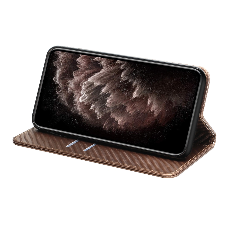 For iPhone 16 Carbon Fiber Texture Magnetic Flip Leather Phone Case(Brown) For iPhone 16 Carbon Fiber Texture Magnetic Flip Leather Phone Case(Brown)