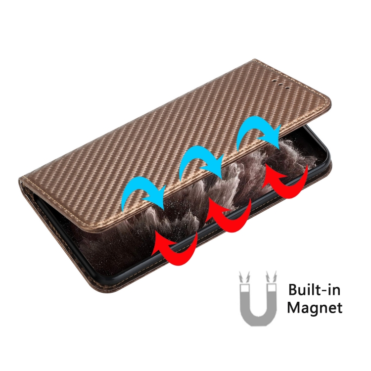 For iPhone 16 Carbon Fiber Texture Magnetic Flip Leather Phone Case(Brown) For iPhone 16 Carbon Fiber Texture Magnetic Flip Leather Phone Case(Brown)