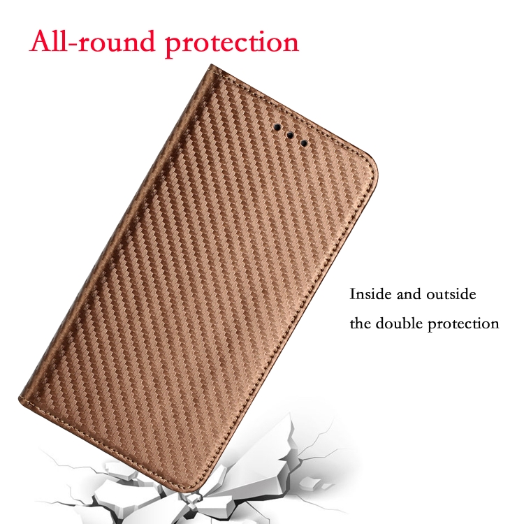 For iPhone 16 Carbon Fiber Texture Magnetic Flip Leather Phone Case(Brown) For iPhone 16 Carbon Fiber Texture Magnetic Flip Leather Phone Case(Brown)