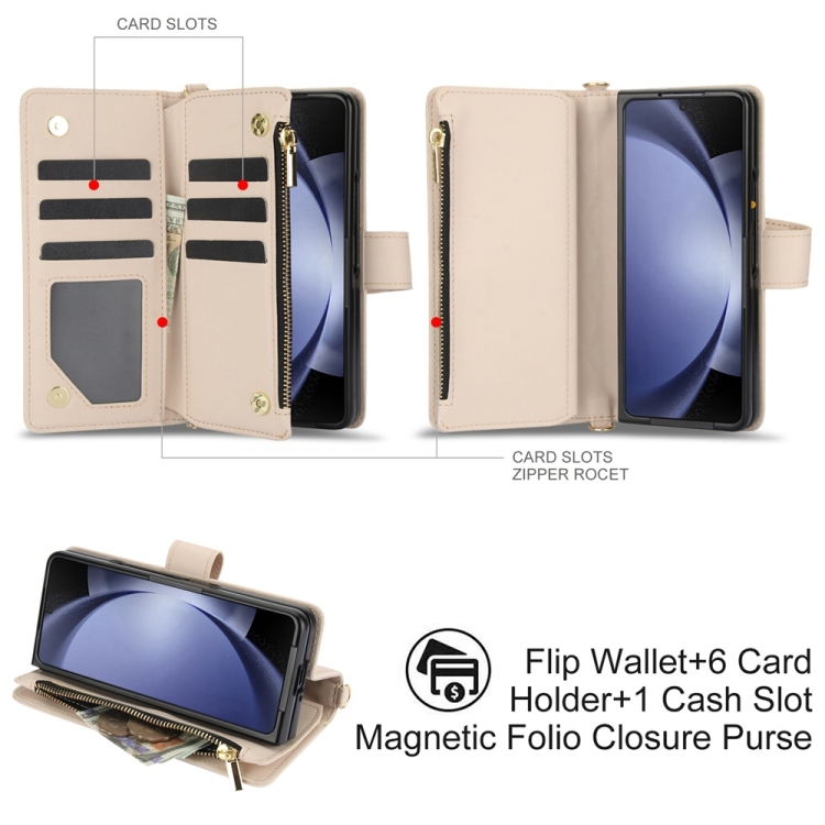 For Samsung Galaxy Z Fold6 Rhombic Zipper Card Wallet Leather Phone Case with Lanyard(Apricot) For Samsung Galaxy Z Fold6 Rhombic Zipper Card Wallet Leather Phone Case with Lanyard(Apricot)