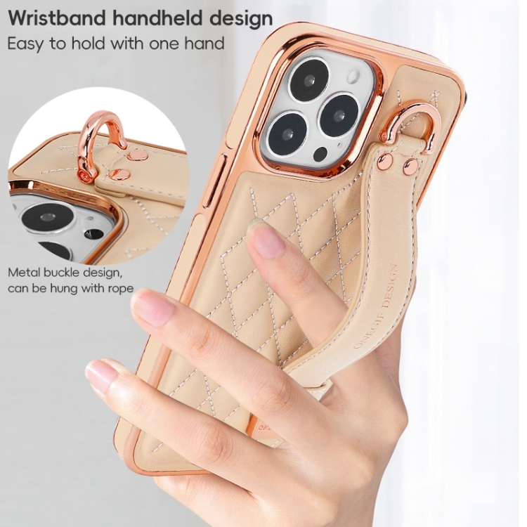 For iPhone 13 Pro Max VIETAO Rhombic Texture Wristband PU Phone Case(Brown) For iPhone 13 Pro Max VIETAO Rhombic Texture Wristband PU Phone Case(Brown)