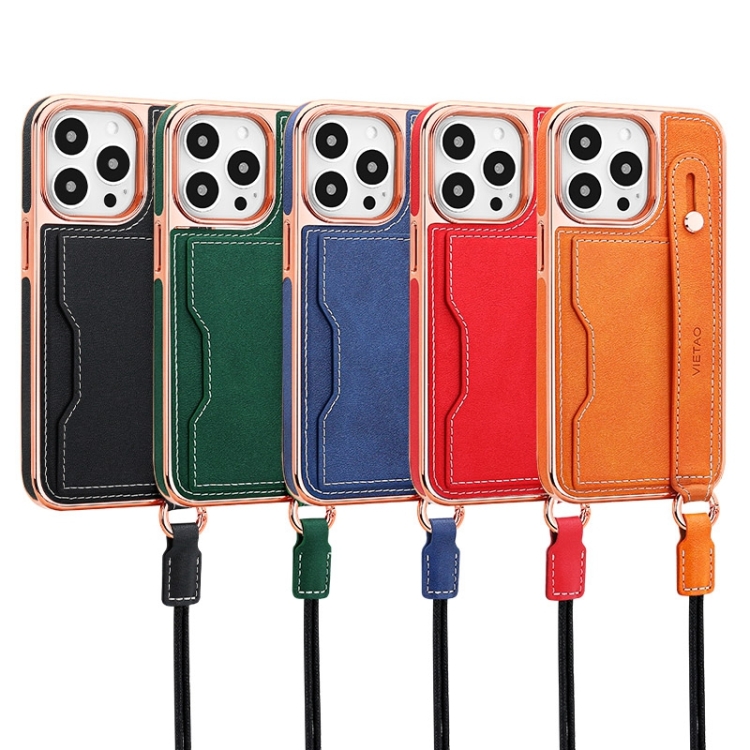 For iPhone 13 Pro Max VIETAO Card Slot Wristband Phone Case with Lanyard(Red) For iPhone 13 Pro Max VIETAO Card Slot Wristband Phone Case with Lanyard(Red)