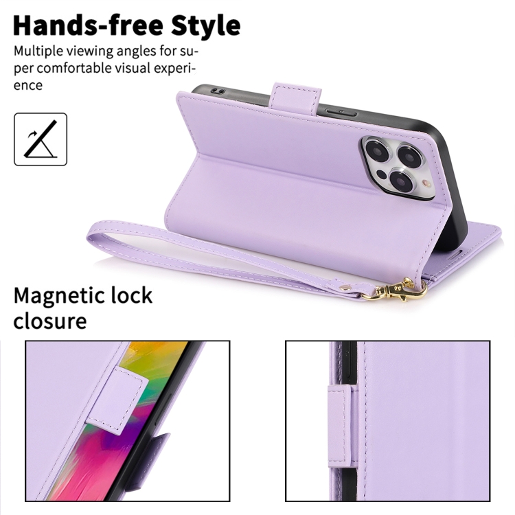 For iPhone 12 Pro Max Side Buckle RFID Anti-theft Leather Phone Case(Light Purple) For iPhone 12 Pro Max Side Buckle RFID Anti-theft Leather Phone Case(Light Purple)