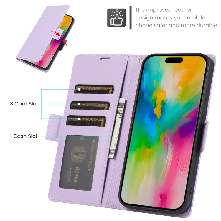 For iPhone 12 Pro Max Side Buckle RFID Anti-theft Leather Phone Case(Light Purple) For iPhone 12 Pro Max Side Buckle RFID Anti-theft Leather Phone Case(Light Purple)