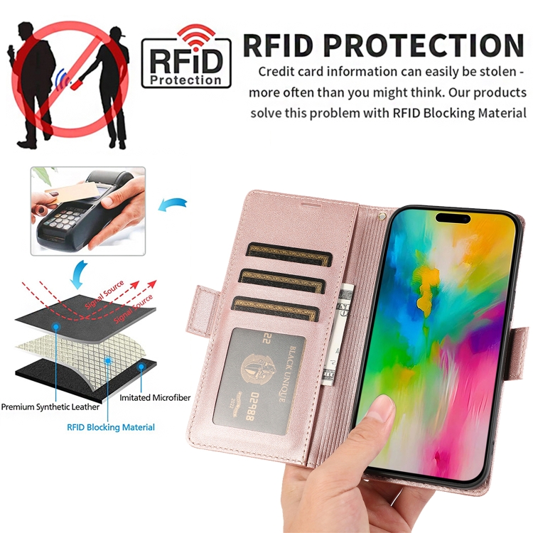 For iPhone 14 Pro Side Buckle RFID Anti-theft Leather Phone Case(Rose Gold) For iPhone 14 Pro Side Buckle RFID Anti-theft Leather Phone Case(Rose Gold)