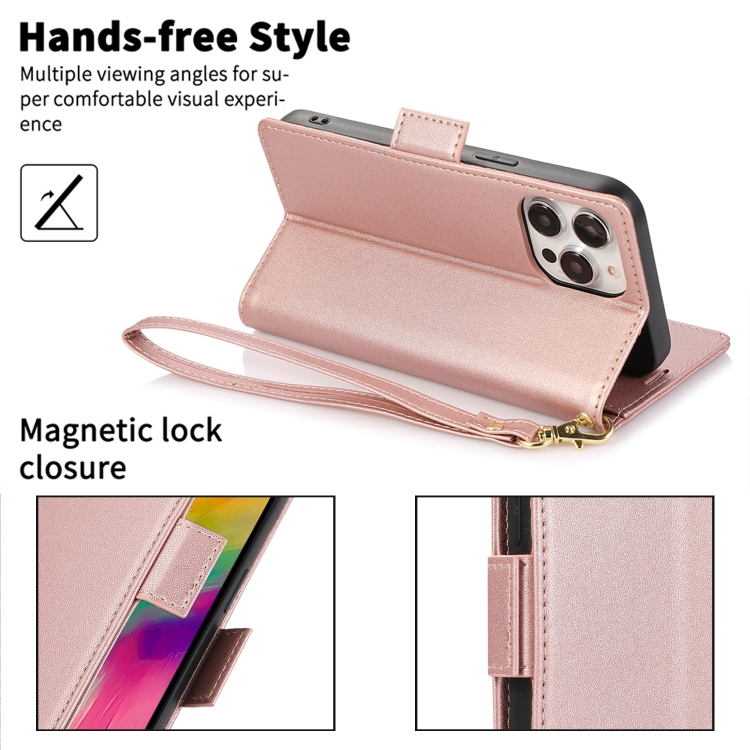 For iPhone 14 Pro Side Buckle RFID Anti-theft Leather Phone Case(Rose Gold) For iPhone 14 Pro Side Buckle RFID Anti-theft Leather Phone Case(Rose Gold)