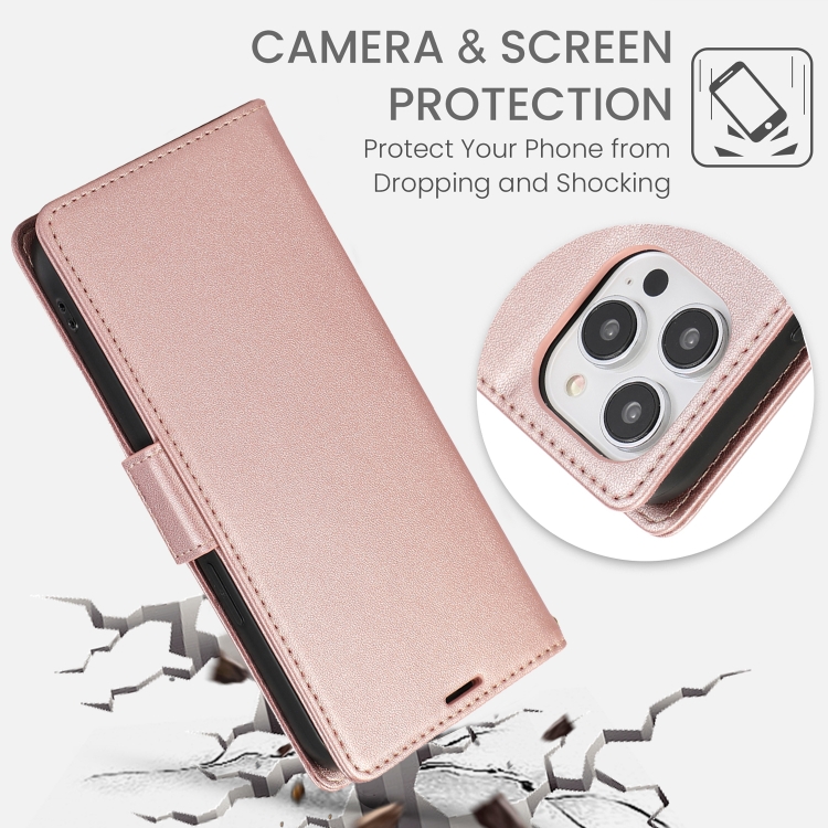 For iPhone 14 Pro Side Buckle RFID Anti-theft Leather Phone Case(Rose Gold) For iPhone 14 Pro Side Buckle RFID Anti-theft Leather Phone Case(Rose Gold)