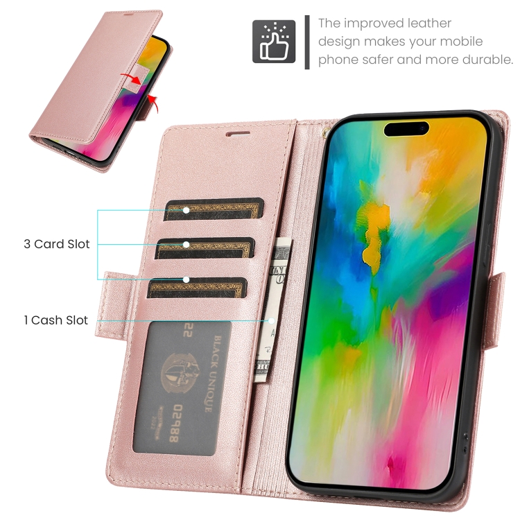 For iPhone 14 Pro Side Buckle RFID Anti-theft Leather Phone Case(Rose Gold) For iPhone 14 Pro Side Buckle RFID Anti-theft Leather Phone Case(Rose Gold)