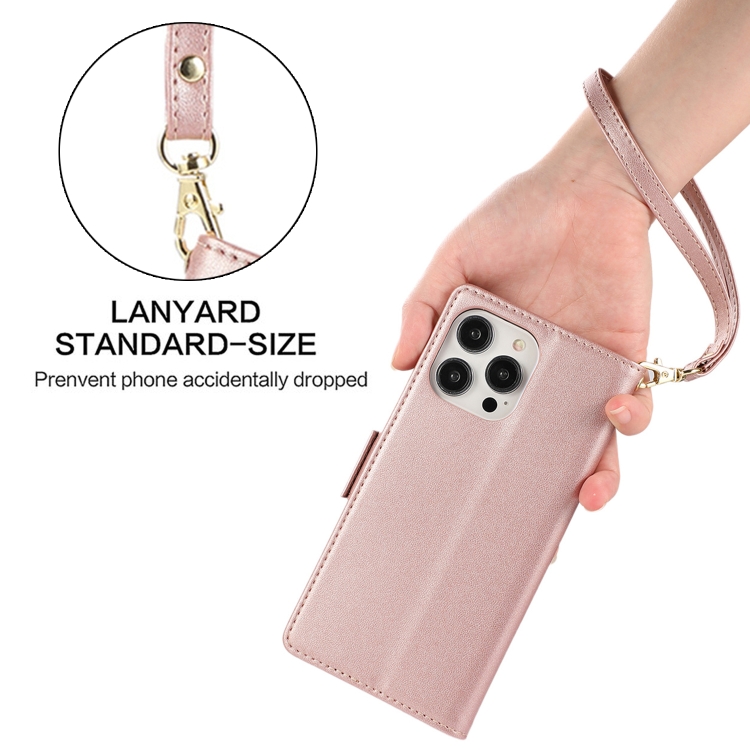 For iPhone 14 Pro Side Buckle RFID Anti-theft Leather Phone Case(Rose Gold) For iPhone 14 Pro Side Buckle RFID Anti-theft Leather Phone Case(Rose Gold)