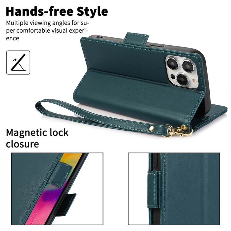 For iPhone 14 Plus Side Buckle RFID Anti-theft Leather Phone Case(Green) For iPhone 14 Plus Side Buckle RFID Anti-theft Leather Phone Case(Green)