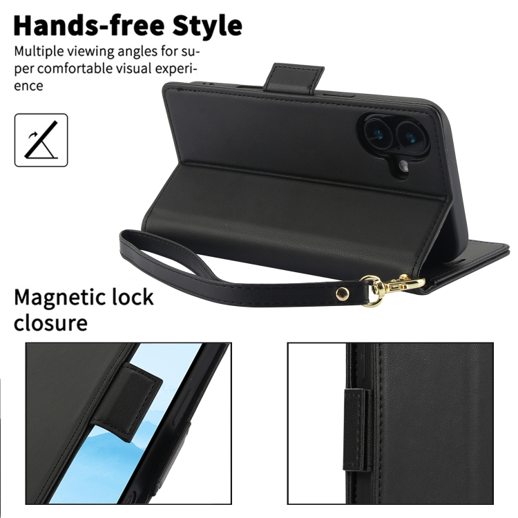 For iPhone 16 Side Buckle RFID Anti-theft Leather Phone Case(Black) For iPhone 16 Side Buckle RFID Anti-theft Leather Phone Case(Black)