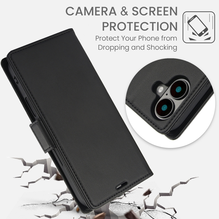 For iPhone 16 Side Buckle RFID Anti-theft Leather Phone Case(Black) For iPhone 16 Side Buckle RFID Anti-theft Leather Phone Case(Black)