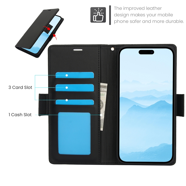 For iPhone 16 Side Buckle RFID Anti-theft Leather Phone Case(Black) For iPhone 16 Side Buckle RFID Anti-theft Leather Phone Case(Black)