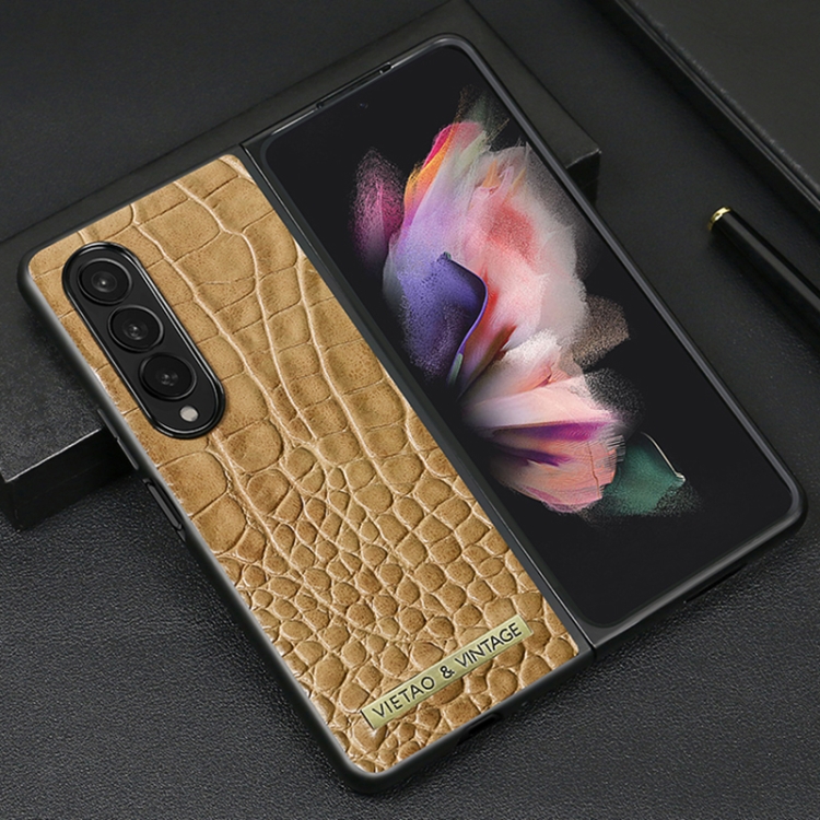 For Samsung Galaxy Z Fold4 VIETAO Crocodile Texture PU Leather Phone Case(Brown) For Samsung Galaxy Z Fold4 VIETAO Crocodile Texture PU Leather Phone Case(Brown)