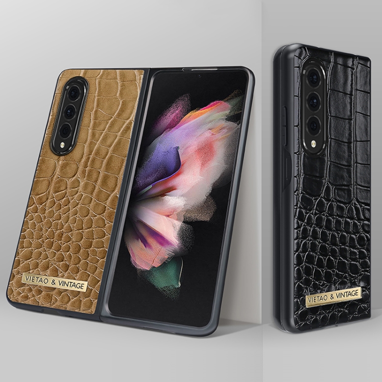 For Samsung Galaxy Z Fold4 VIETAO Crocodile Texture PU Leather Phone Case(Brown) For Samsung Galaxy Z Fold4 VIETAO Crocodile Texture PU Leather Phone Case(Brown)