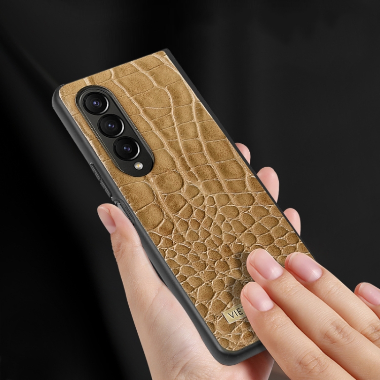 For Samsung Galaxy Z Fold4 VIETAO Crocodile Texture PU Leather Phone Case(Brown) For Samsung Galaxy Z Fold4 VIETAO Crocodile Texture PU Leather Phone Case(Brown)