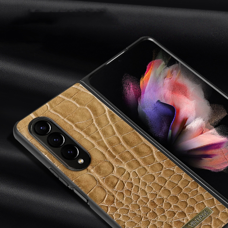For Samsung Galaxy Z Fold4 VIETAO Crocodile Texture PU Leather Phone Case(Brown) For Samsung Galaxy Z Fold4 VIETAO Crocodile Texture PU Leather Phone Case(Brown)