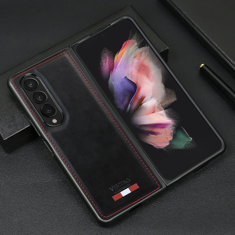 For Samsung Galaxy Z Fold4 VIETAO Plain Leather PU Phone Case(Black) For Samsung Galaxy Z Fold4 VIETAO Plain Leather PU Phone Case(Black)