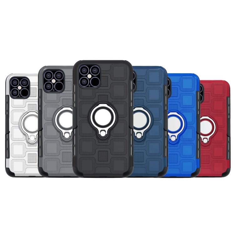 For iPhone 12 / 12 Pro 3 In 1 Cube PC + TPU Protective Case with 360 Degrees Rotate Silver Ring Holder(Navy Blue) For iPhone 12 / 12 Pro 3 In 1 Cube PC + TPU Protective Case with 360 Degrees Rotate Silver Ring Holder(Navy Blue)