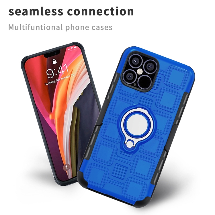 For iPhone 12 Pro Max 3 In 1 Cube PC + TPU Protective Case with 360 Degrees Rotate Silver Ring Holder(Blue) For iPhone 12 Pro Max 3 In 1 Cube PC + TPU Protective Case with 360 Degrees Rotate Silver Ring Holder(Blue)