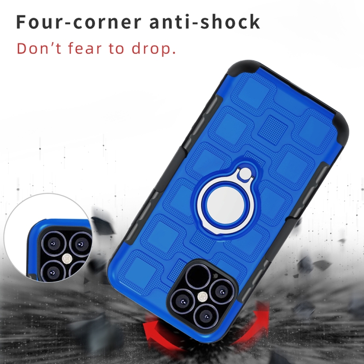 For iPhone 12 Pro Max 3 In 1 Cube PC + TPU Protective Case with 360 Degrees Rotate Silver Ring Holder(Blue) For iPhone 12 Pro Max 3 In 1 Cube PC + TPU Protective Case with 360 Degrees Rotate Silver Ring Holder(Blue)