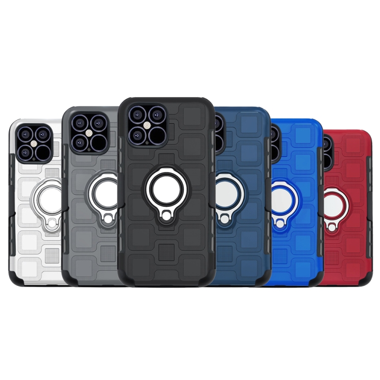 For iPhone 12 Pro Max 3 In 1 Cube PC + TPU Protective Case with 360 Degrees Rotate Silver Ring Holder(Blue) For iPhone 12 Pro Max 3 In 1 Cube PC + TPU Protective Case with 360 Degrees Rotate Silver Ring Holder(Blue)