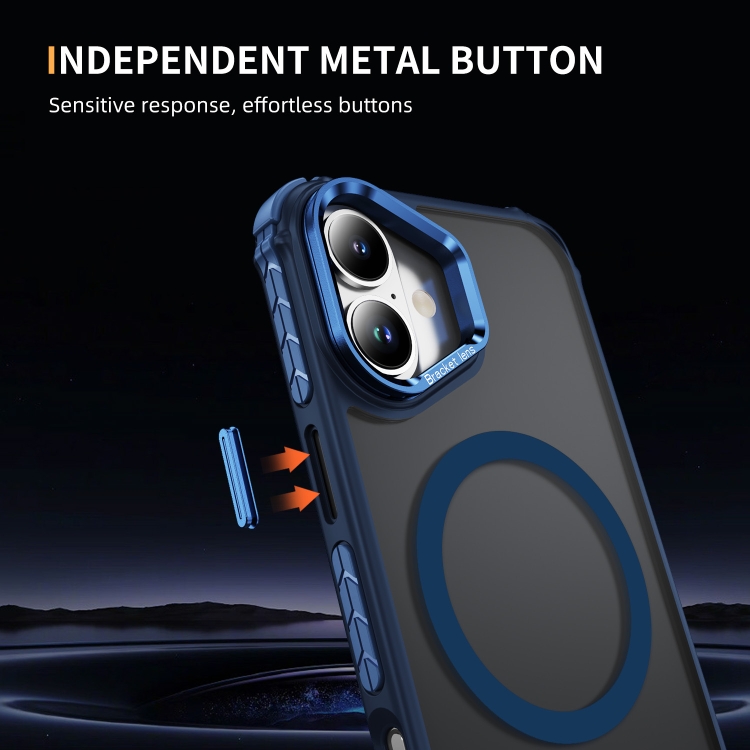 For iPhone 16 Rainbow Series Skin Feel MagSafe Lens Holder Phone Case(Blue) For iPhone 16 Rainbow Series Skin Feel MagSafe Lens Holder Phone Case(Blue)