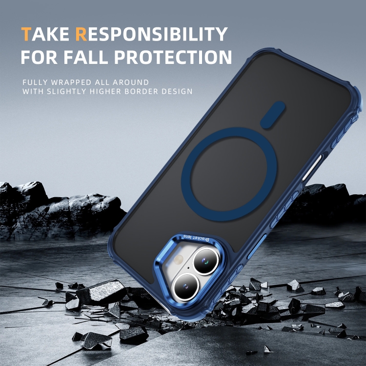 For iPhone 16 Rainbow Series Skin Feel MagSafe Lens Holder Phone Case(Blue) For iPhone 16 Rainbow Series Skin Feel MagSafe Lens Holder Phone Case(Blue)