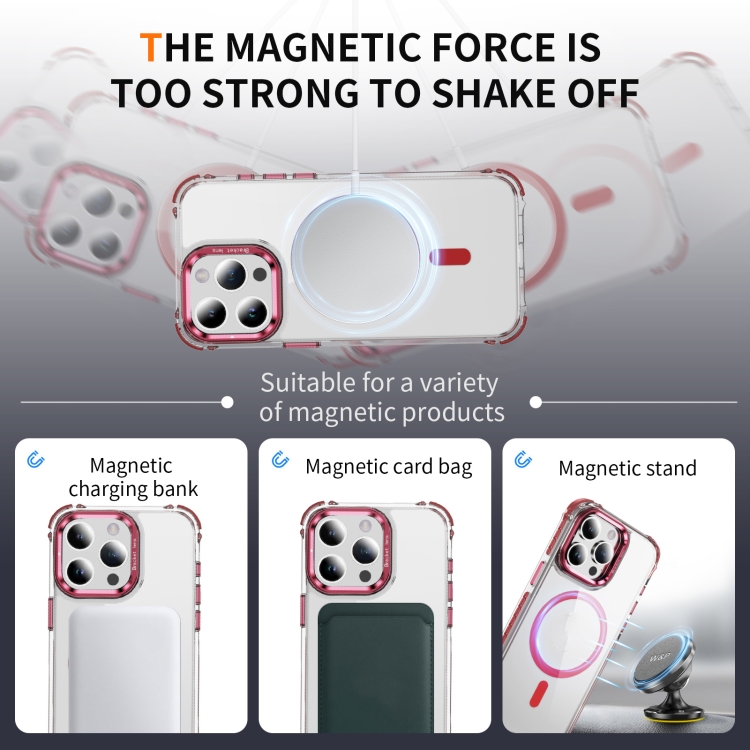 For iPhone 15 Pro Rainbow Series Transparent MagSafe Lens Holder Phone Case(Red)