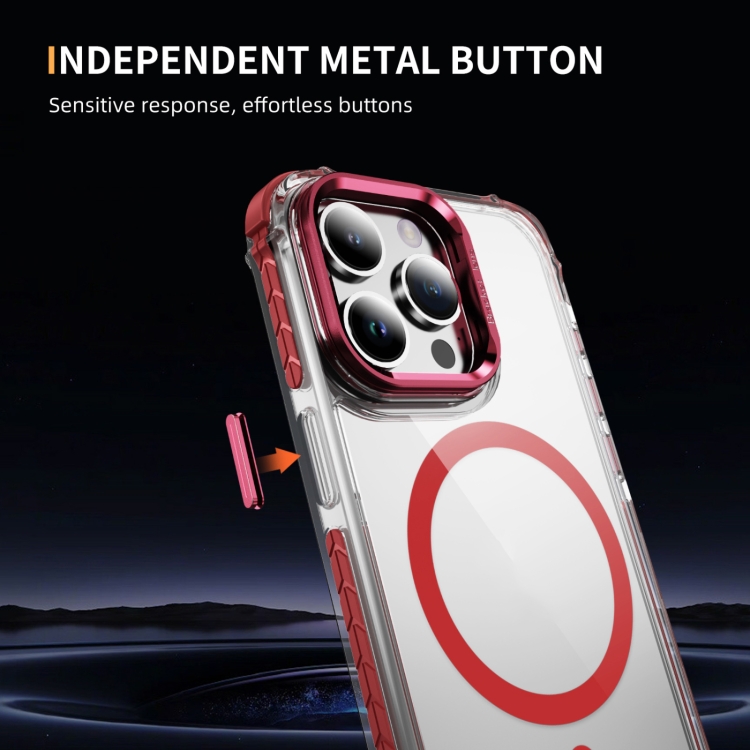 For iPhone 15 Pro Rainbow Series Transparent MagSafe Lens Holder Phone Case(Red)