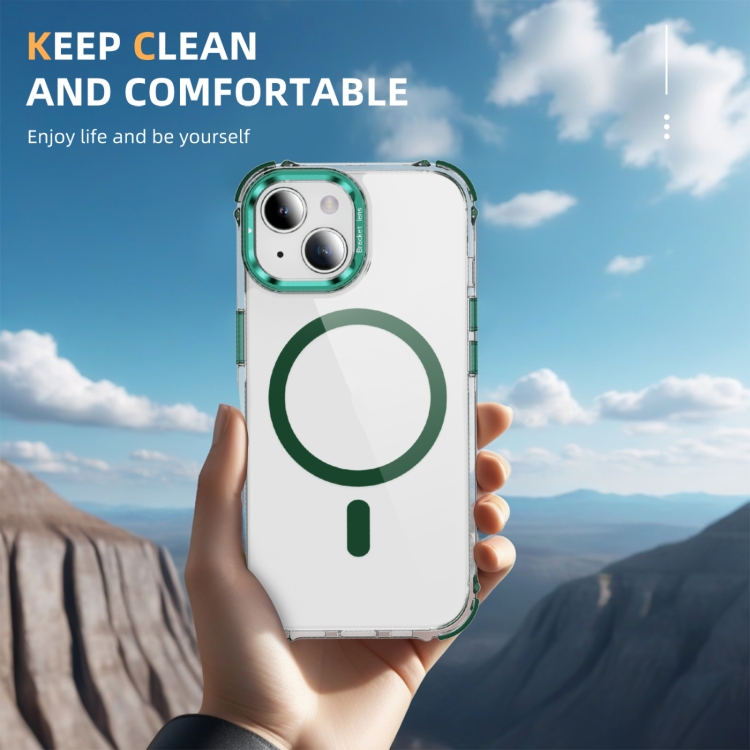 For iPhone 14 Plus Rainbow Series Transparent MagSafe Lens Holder Phone Case(Green) For iPhone 14 Plus Rainbow Series Transparent MagSafe Lens Holder Phone Case(Green)