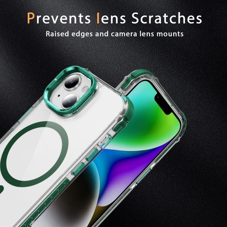 For iPhone 14 Plus Rainbow Series Transparent MagSafe Lens Holder Phone Case(Green) For iPhone 14 Plus Rainbow Series Transparent MagSafe Lens Holder Phone Case(Green)
