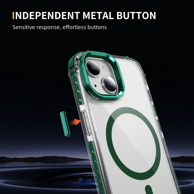 For iPhone 14 Plus Rainbow Series Transparent MagSafe Lens Holder Phone Case(Green) For iPhone 14 Plus Rainbow Series Transparent MagSafe Lens Holder Phone Case(Green)