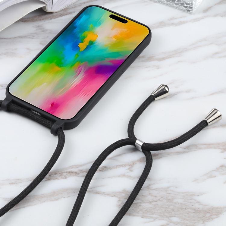 For iPhone 15 Pro Candy Colors TPU Protective Phone Case with Lanyard(Black) For iPhone 15 Pro Candy Colors TPU Protective Phone Case with Lanyard(Black)