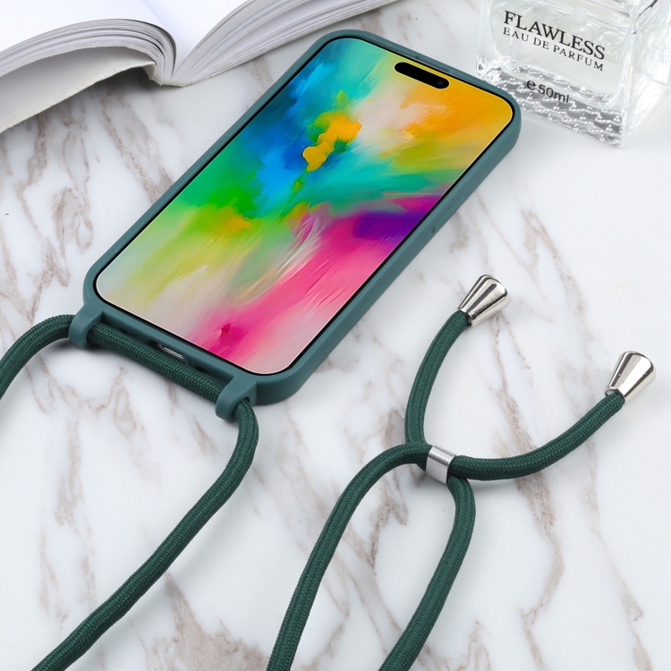 For iPhone 15 Candy Colors TPU Protective Phone Case with Lanyard(Dark Green) For iPhone 15 Candy Colors TPU Protective Phone Case with Lanyard(Dark Green)