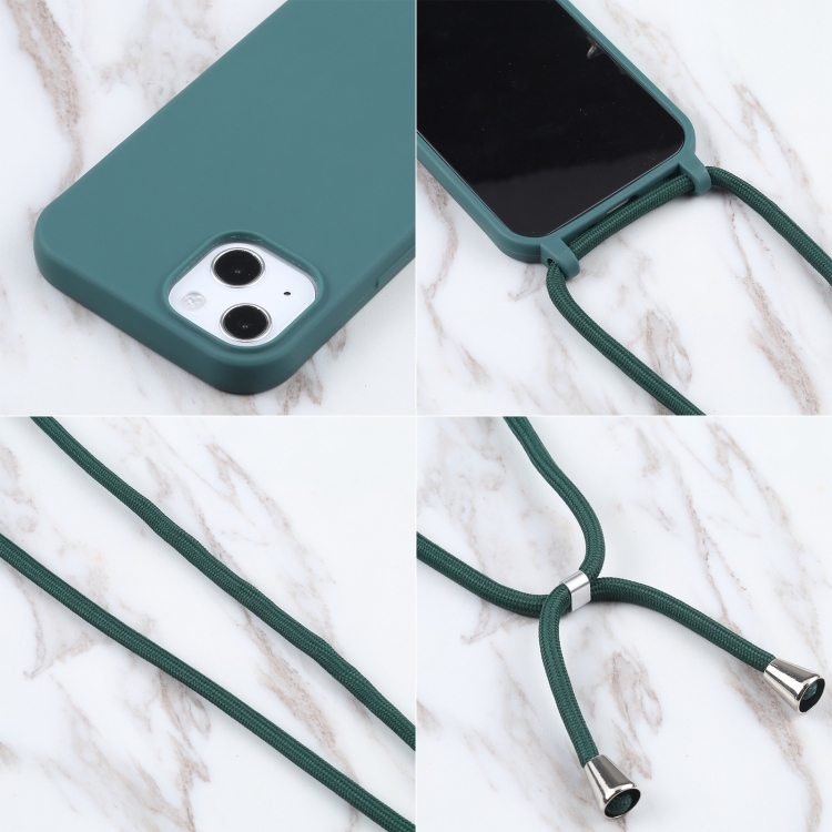 For iPhone 15 Candy Colors TPU Protective Phone Case with Lanyard(Dark Green) For iPhone 15 Candy Colors TPU Protective Phone Case with Lanyard(Dark Green)