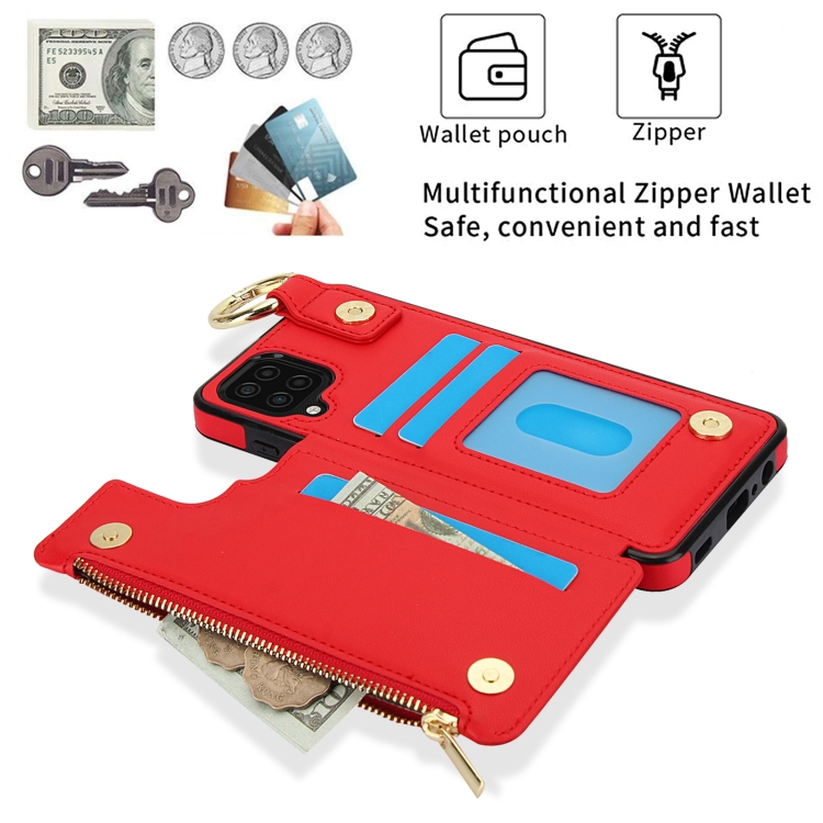 For Samsung Galaxy A12 RFlD Anti-theft Double Buckle Ring Zipper Card Phone Case(Red) For Samsung Galaxy A12 RFlD Anti-theft Double Buckle Ring Zipper Card Phone Case(Red)