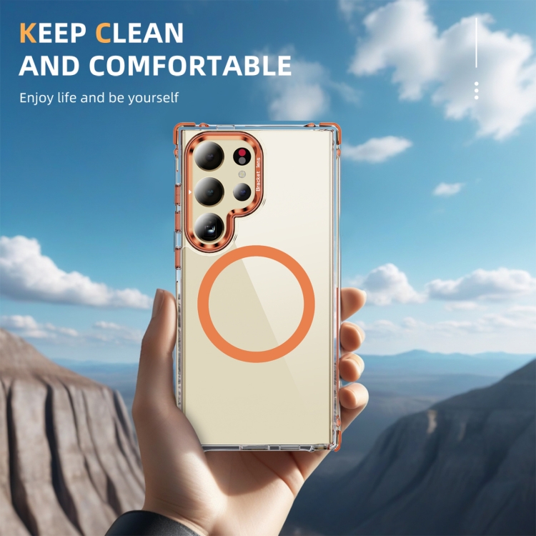 For Samsung Galaxy S24 Ultra 5G Rainbow Series Transparent MagSafe Lens Holder Phone Case(Orange) For Samsung Galaxy S24 Ultra 5G Rainbow Series Transparent MagSafe Lens Holder Phone Case(Orange)