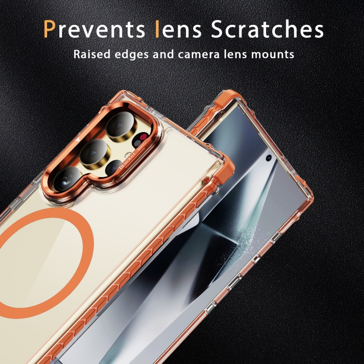 For Samsung Galaxy S24 Ultra 5G Rainbow Series Transparent MagSafe Lens Holder Phone Case(Orange) For Samsung Galaxy S24 Ultra 5G Rainbow Series Transparent MagSafe Lens Holder Phone Case(Orange)